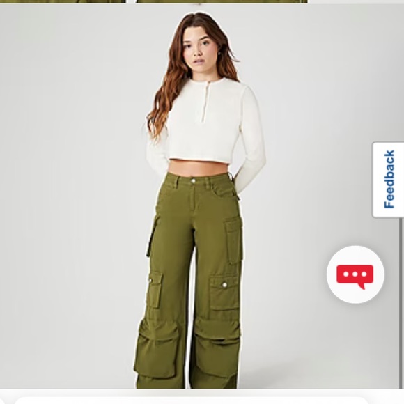 NWT - FOREVER 21 Junior’s Twill High Waisted Wide Leg Cargo Pants - Picture 5 of 11